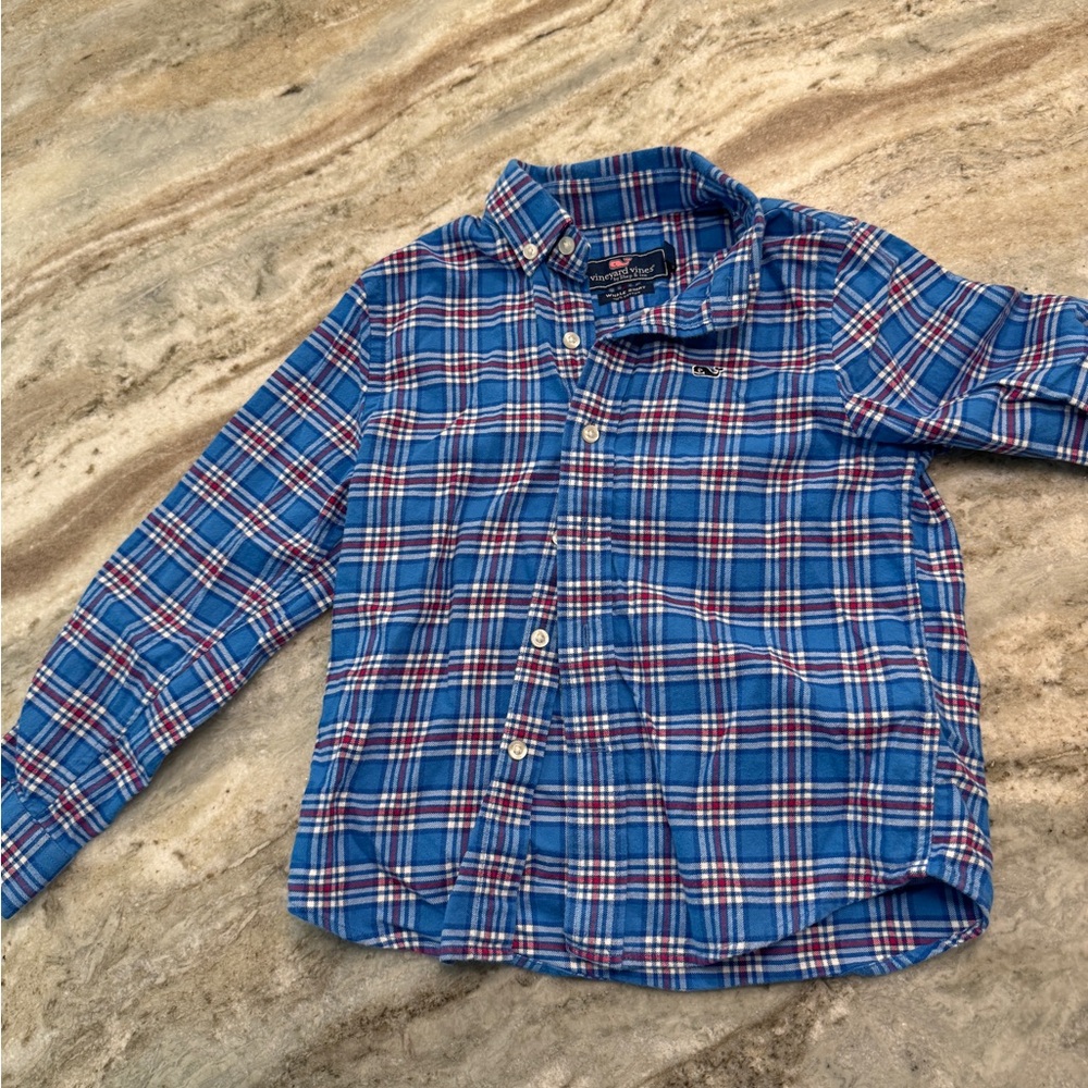 Vineyard Vibes boys size 5 button down shirt plaid